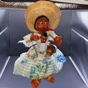 Folk Art Paper Mache Hand Painted Mama’ & Baby Marionette